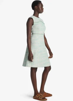 Sale St. John Light Textured Eyelash Tweed Dress Mint/Ecru Multi