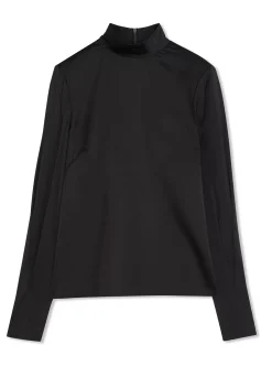 Best St. John Lightweight Satin Turtleneck Top Black