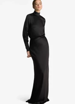 Best St. John Lightweight Satin Turtleneck Top Black