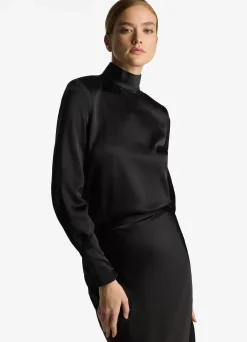 Best St. John Lightweight Satin Turtleneck Top Black