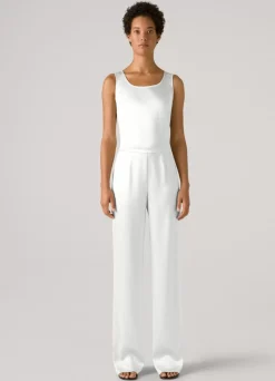 New St. John Liquid Satin Pull-on Pant Cream