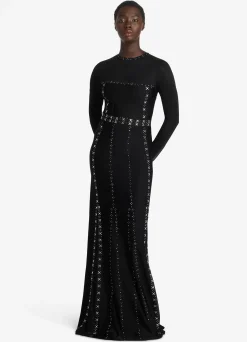 Clearance St. John Long Sleeve Studded Gown Black