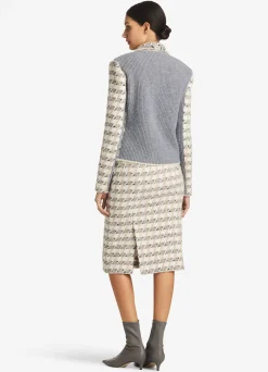 Best St. John Maxi Houndstooth Tweed Jacket Cloud/Sand Multi