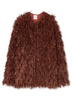 Hot St. John Metallic and Sequin Faux Fur Jacket Brick/Copper Multi