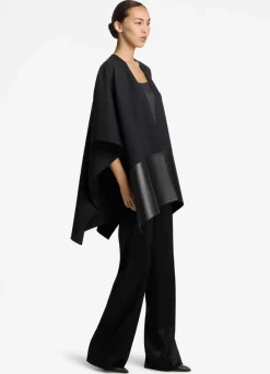 Outlet St. John Milano Knit and Leather Wrap Black