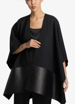 Outlet St. John Milano Knit and Leather Wrap Black