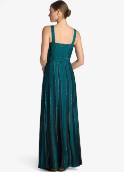 Discount St. John Mixed Knit Embellished Gown Teal