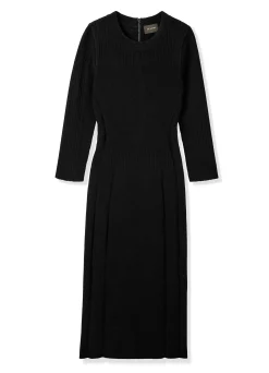 New St. John Mixed Rib 3/4 Sleeve Dress Black