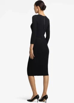 New St. John Mixed Rib 3/4 Sleeve Dress Black