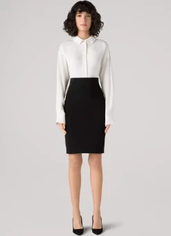 Discount St. John Mixed Rib Button Skirt Black