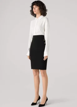 Discount St. John Mixed Rib Button Skirt Black
