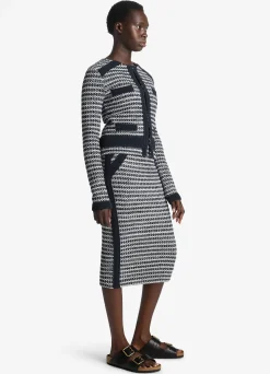 Sale St. John Mixed Stretch Knit Jacket Black/Ivory Multi