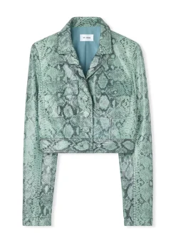 Outlet St. John Nappa Leather Snake Print Jacket Dusty Aqua Snake