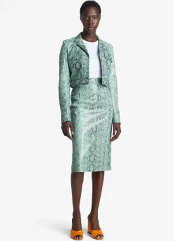 Outlet St. John Nappa Leather Snake Print Jacket Dusty Aqua Snake