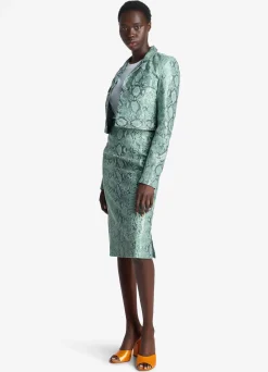 Outlet St. John Nappa Leather Snake Print Jacket Dusty Aqua Snake