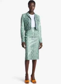 Outlet St. John Nappa Leather Snake Print Skirt Dusty Aqua Snake