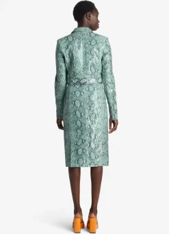 Outlet St. John Nappa Leather Snake Print Skirt Dusty Aqua Snake