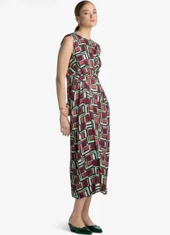 New St. John Painted Geo Print Dress Dark Claret Multi