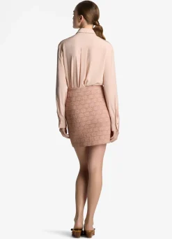 St. John Pointelle Knit Skirt Light Blossom/Copper Lurex Multi