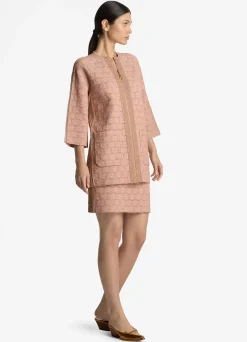 Clearance St. John Pointelle Knit Zip Jacket Light Blossom/Copper Lurex Multi