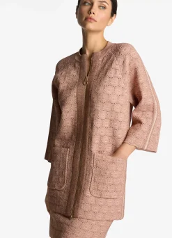 Clearance St. John Pointelle Knit Zip Jacket Light Blossom/Copper Lurex Multi