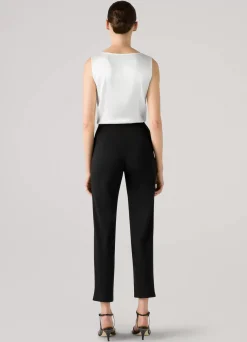 St. John Ponte Cropped Pull-On Pant With Pintuck Caviar