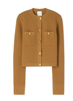 Clearance St. John Racking Stitch Knit Jacket Caramel