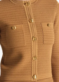Clearance St. John Racking Stitch Knit Jacket Caramel