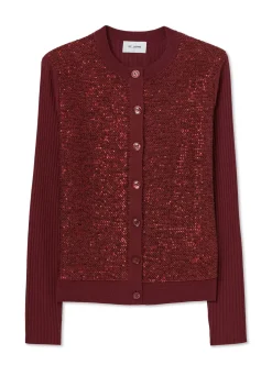 New St. John Rib Back Sequin Cardigan Persimmon