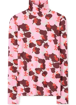 Discount St. John 60s Floral Print Nuda Turtleneck Light Blush Multi