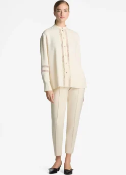 Best St. John Satin Back Crepe Blouse Ecru