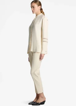 Best St. John Satin Back Crepe Blouse Ecru