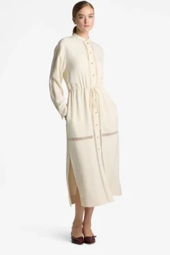 St. John Satin Back Crepe Dress Ecru