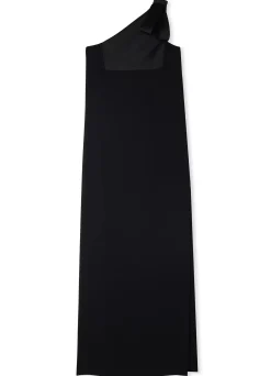 Discount St. John Satin Back Crepe One Shoulder Gown Black