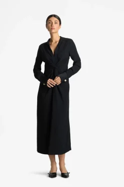 Hot St. John Satin Back Crepe Shirt Dress Black