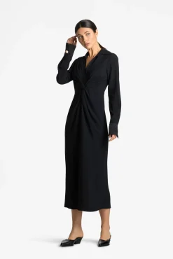 Hot St. John Satin Back Crepe Shirt Dress Black