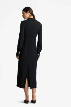 Hot St. John Satin Back Crepe Shirt Dress Black