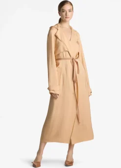 Sale St. John Satin Back Crepe Trench Jacket Macaroon