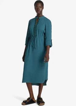 New St. John Satin Back Crepe Zip Front Dress Prussian Blue