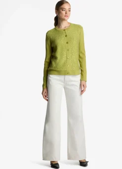 Best St. John Sequin and Rib Knit Cardigan Chartreuse