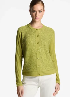 Best St. John Sequin and Rib Knit Cardigan Chartreuse