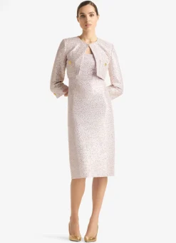 Discount St. John Sequin Knit 3/4 Sleeve Jacket Pale/Lilac/Gold