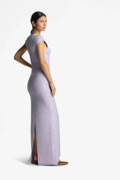 Sale St. John Sequin Knit Cap Sleeve Gown Sunflower