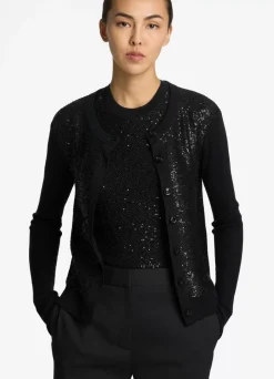 Best St. John Sequin Knit Cardigan Black
