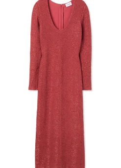 New St. John Sequin Knit V-Neck Dress Rose