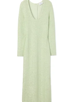 Discount St. John Sequin Knit V-Neck Dress Spruce