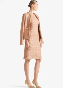 St. John Sequin Plaid Knit Jacket Coral Multi