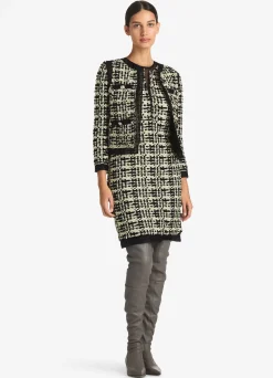 St. John Sequin Slub Knit Jacket Honeydew/Black Multi