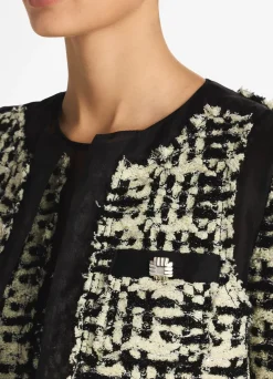 St. John Sequin Slub Knit Jacket Honeydew/Black Multi