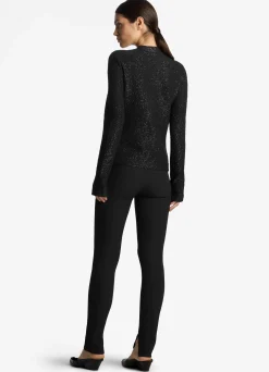 Hot St. John Sequin Stretch Knit Mock Neck Sweater Black